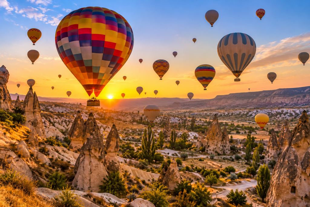 Hot air balloons above Cappadocia