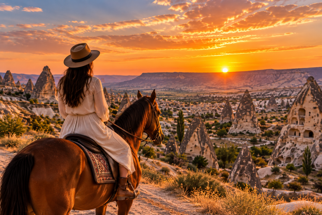 Horseback riding among Cappadocia fairy chimneys