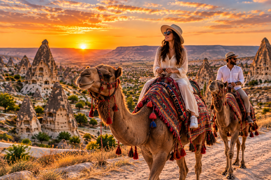 Camel riding among Cappadocia's fairy chimneys