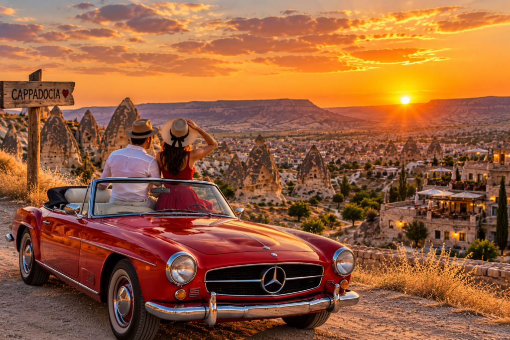 Classic convertible overlooking Cappadocia